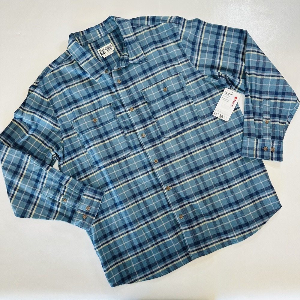 Marmot Mountain Works Blue Plaid Flannel Shirt Men's XL NWT Cotton Button Down